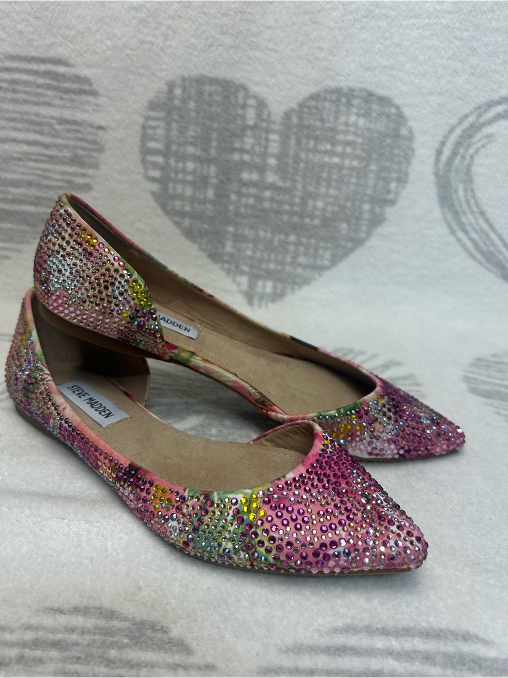 NWT Steve Madden ELSA pink floral rhinestone D’Orsey pointed toe flats Sz 6